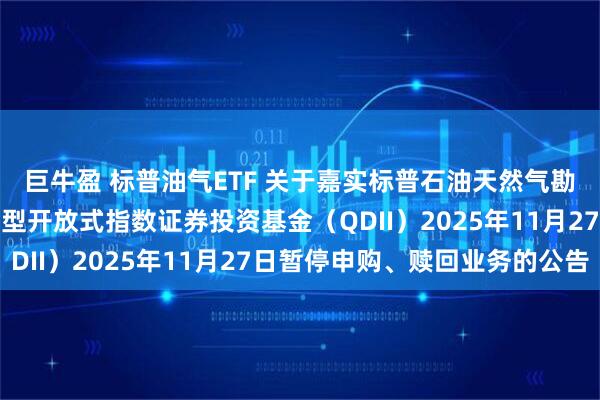 巨牛盈 标普油气ETF 关于嘉实标普石油天然气勘探及生产精选行业交易型开放式指数证券投资基金(QDII)2025年11月27日暂停申购、赎回业务的公告